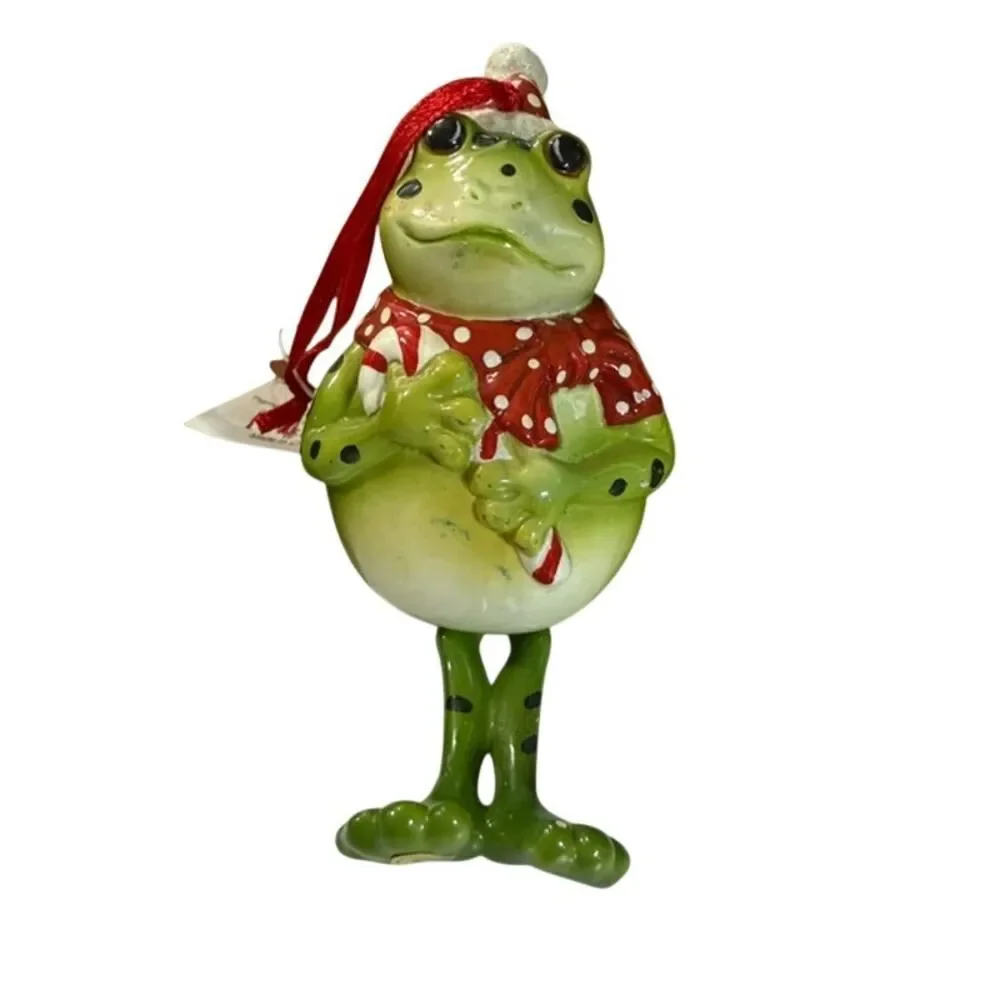 Hoppity Frog Christmas Ornaments Set of 3 Green Bell Shaped 6